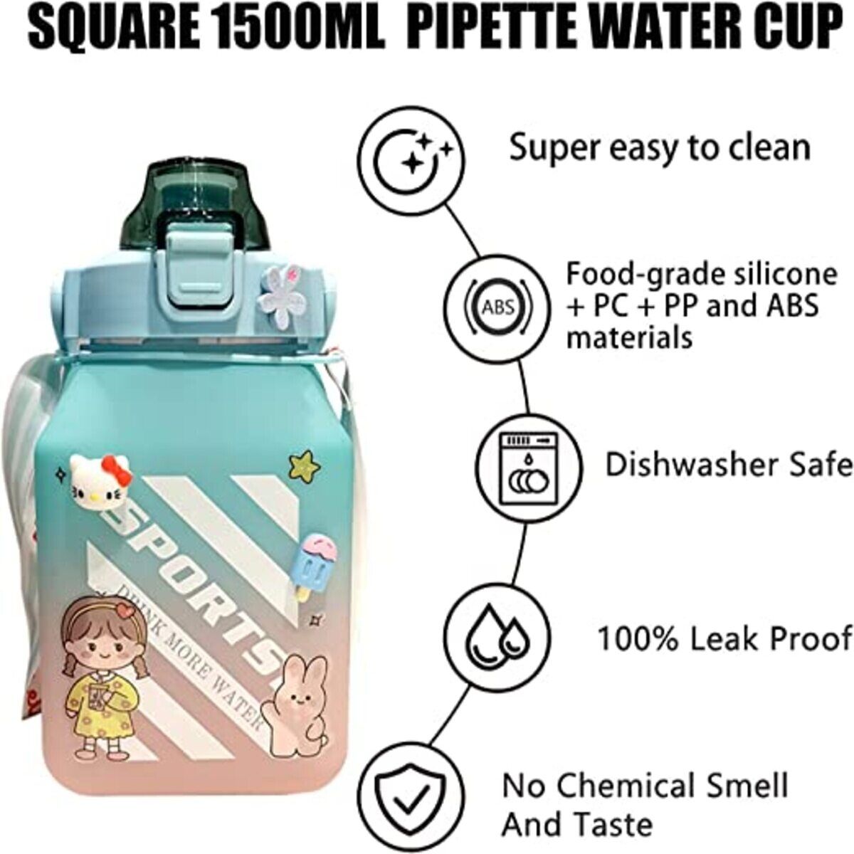 ELMEJORPRECIO - Tomatodo Portátil de 1.5 L Sports con Stickers 2D y 3D Verde