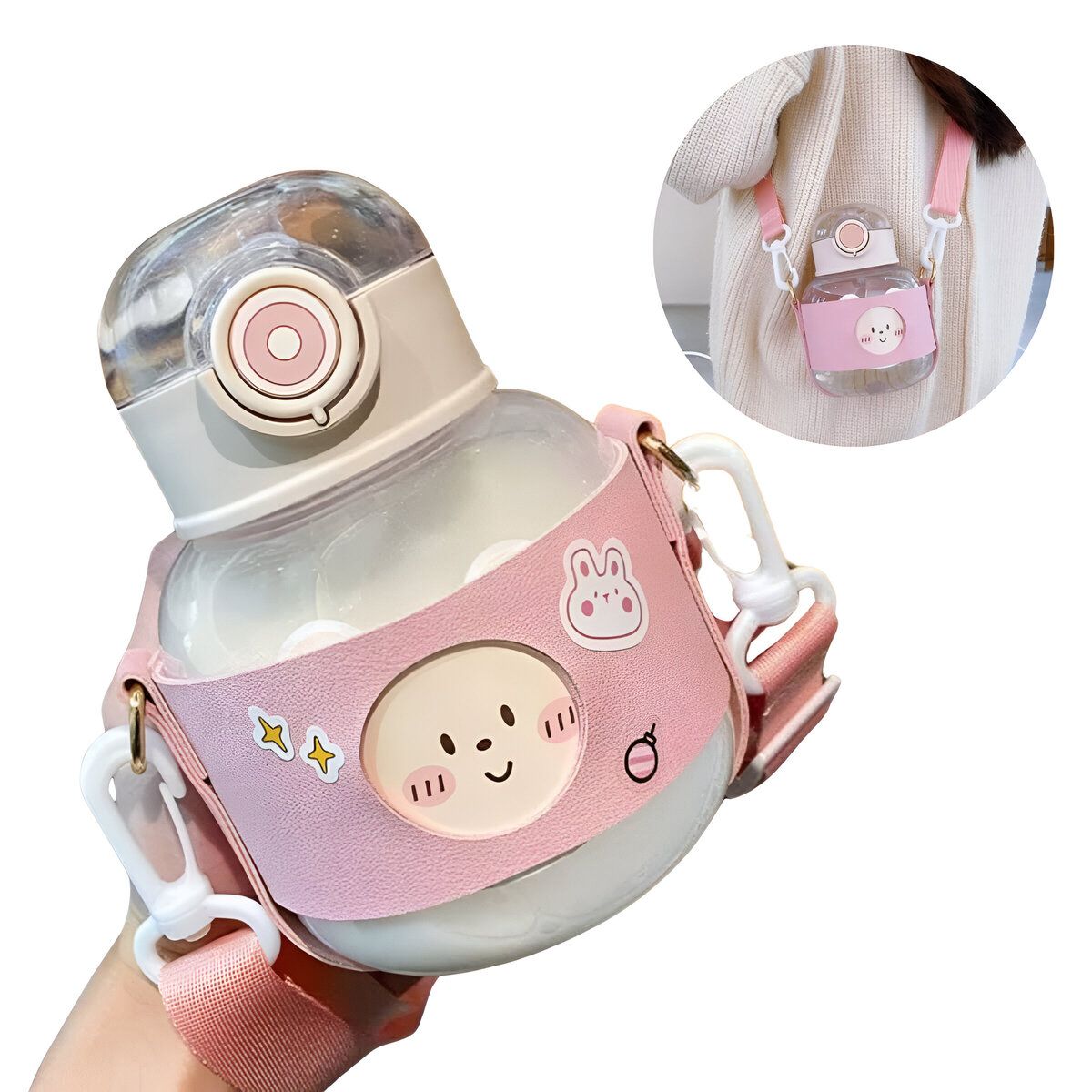 ELMEJORPRECIO - Tomatodo Portátil Compacto Con Soporte De Cuero 580ml Rosado