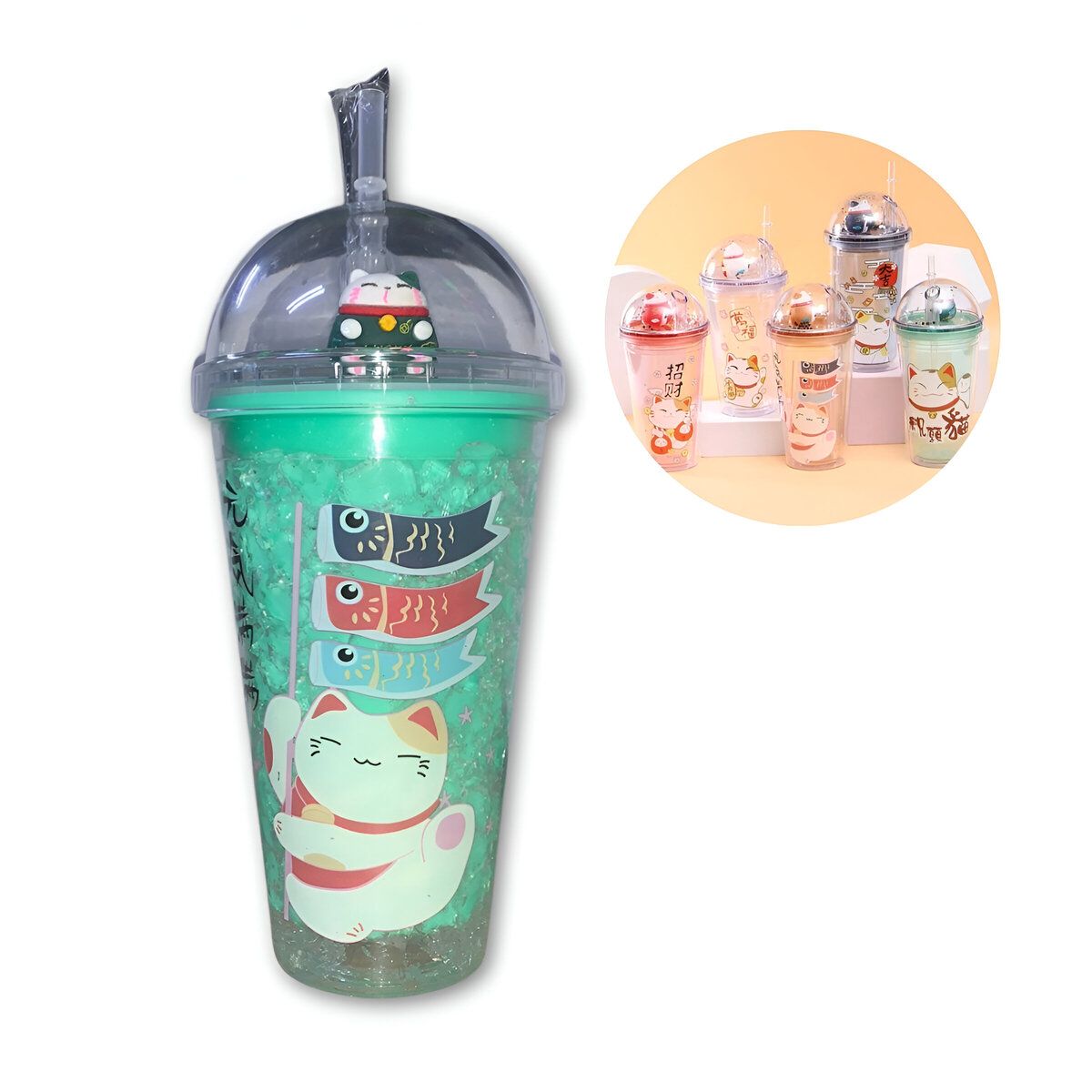 ELMEJORPRECIO - Vaso Tomatodo 450ml Con Luces Y Diseño De Gato Verde