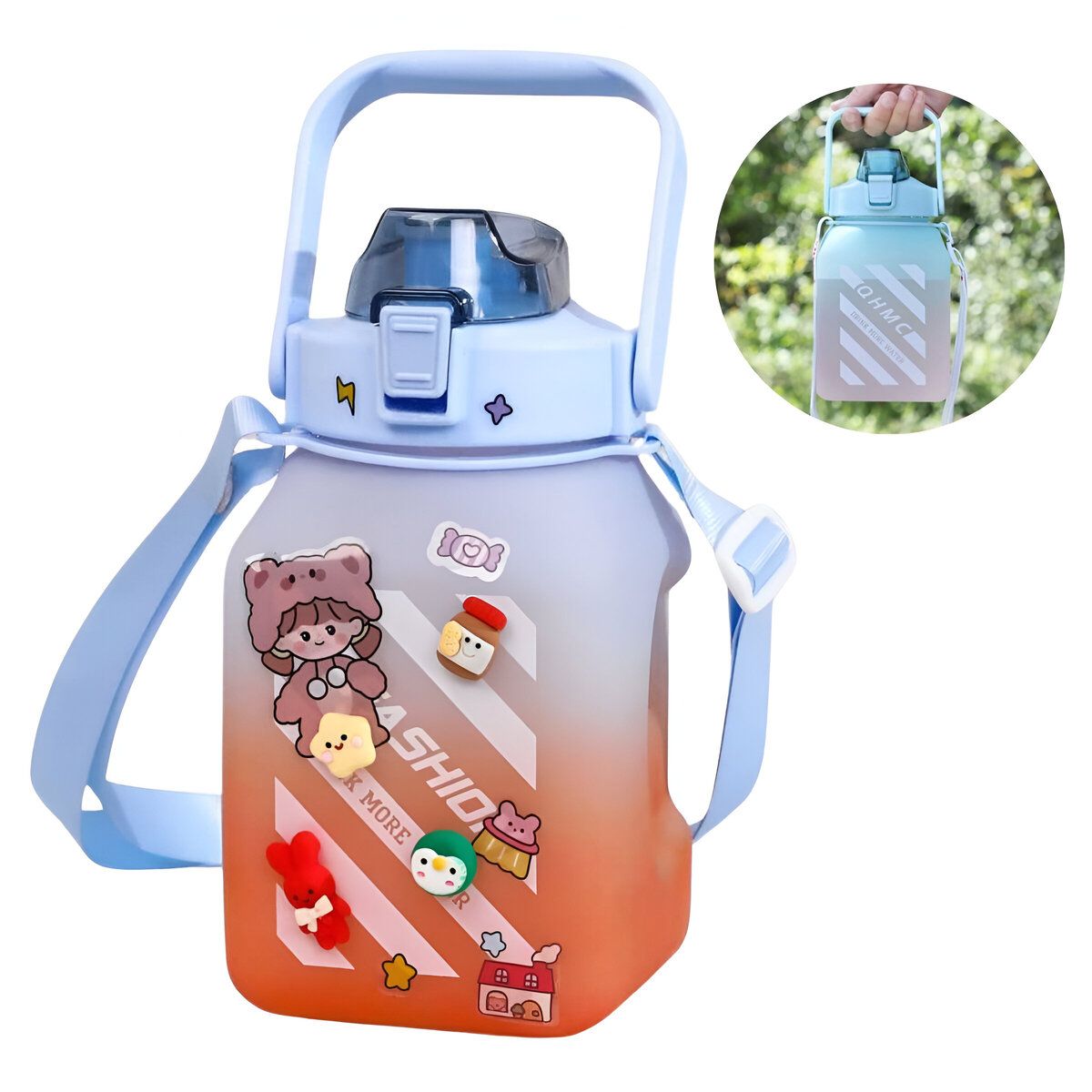 ELMEJORPRECIO - Tomatodo Portátil de 1.5 L Sports con Stickers 2D y 3D  Celeste