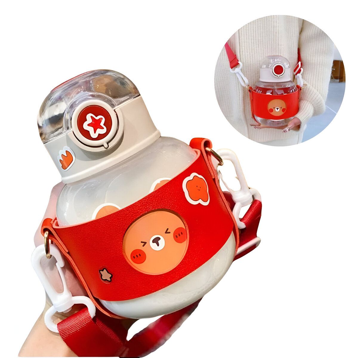 ELMEJORPRECIO - Tomatodo Portátil Compacto Con Soporte De Cuero 580ml Rojo