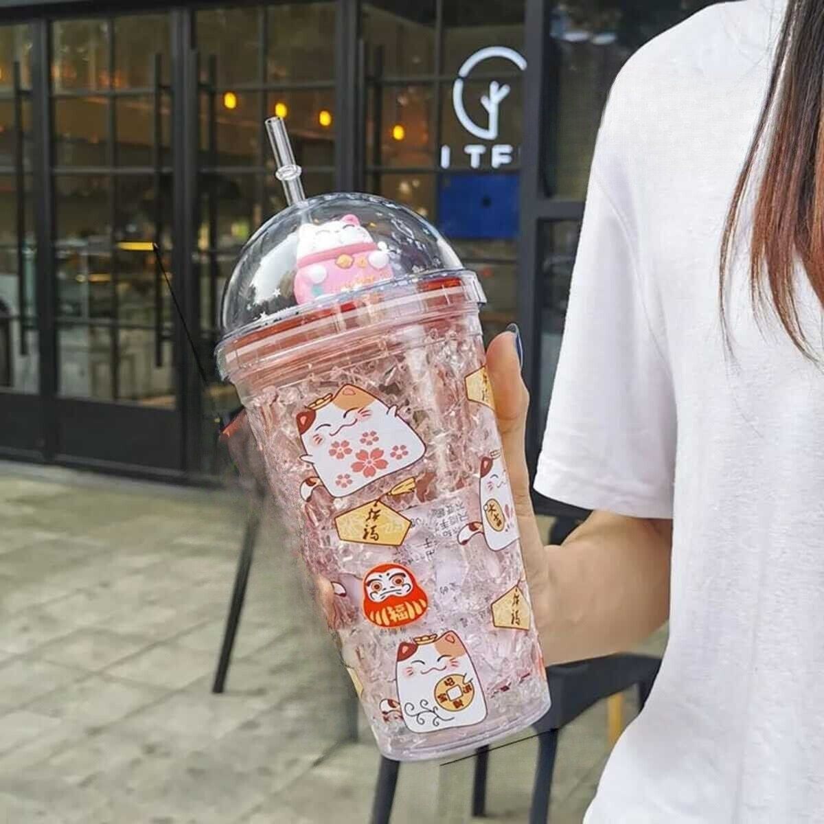 ELMEJORPRECIO - Vaso Tomatodo 450ml Con Luces Y Diseño De Gato Rosado