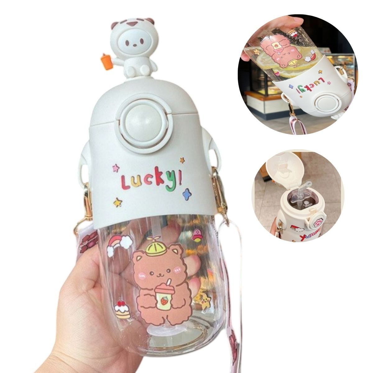 ELMEJORPRECIO - Tomatodo Portátil Oso Mebo 3D con Stickers de 600 ml Blanco