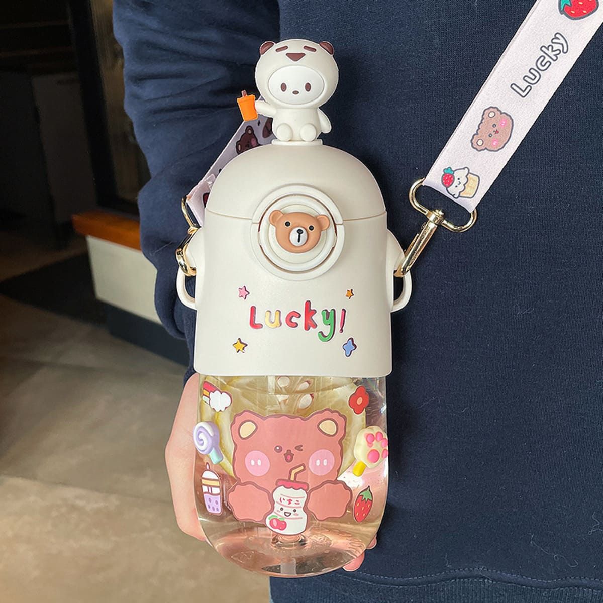 ELMEJORPRECIO - Tomatodo Portátil Oso Mebo 3D con Stickers de 600 ml Blanco