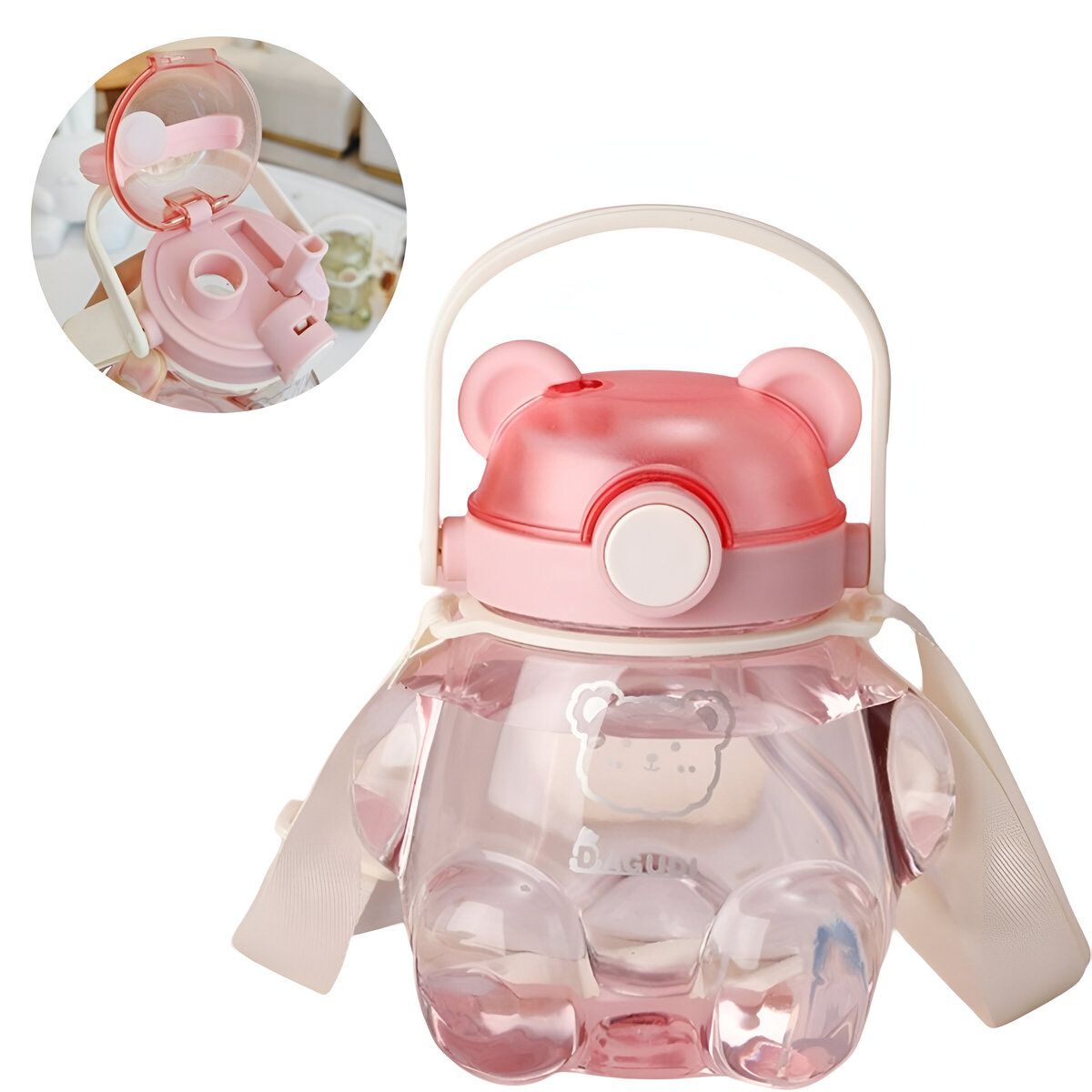 ELMEJORPRECIO - Tomatodo Portátil Oso Backpack con Stickers 3D de 800 ml Rosado