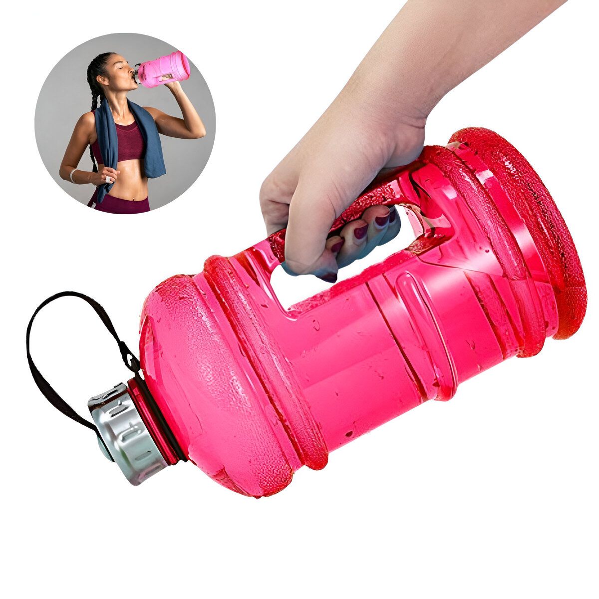 ELMEJORPRECIO - Tomatodo Transparente Con Tapa de Acero 22Lt Rosado