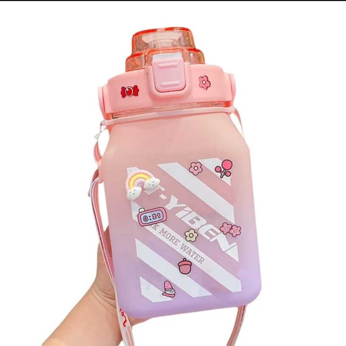 ELMEJORPRECIO - Tomatodo Portátil de 1.5 L Sports con Stickers 2D y 3D  Rosado