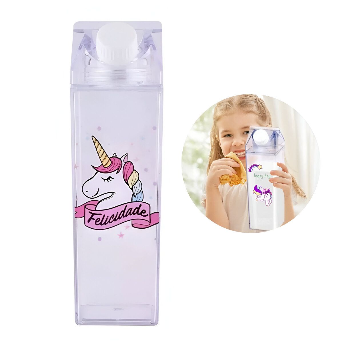 ELMEJORPRECIO - Tomatodo Portátil Modelo Caja De Leche 500ml Unicornio