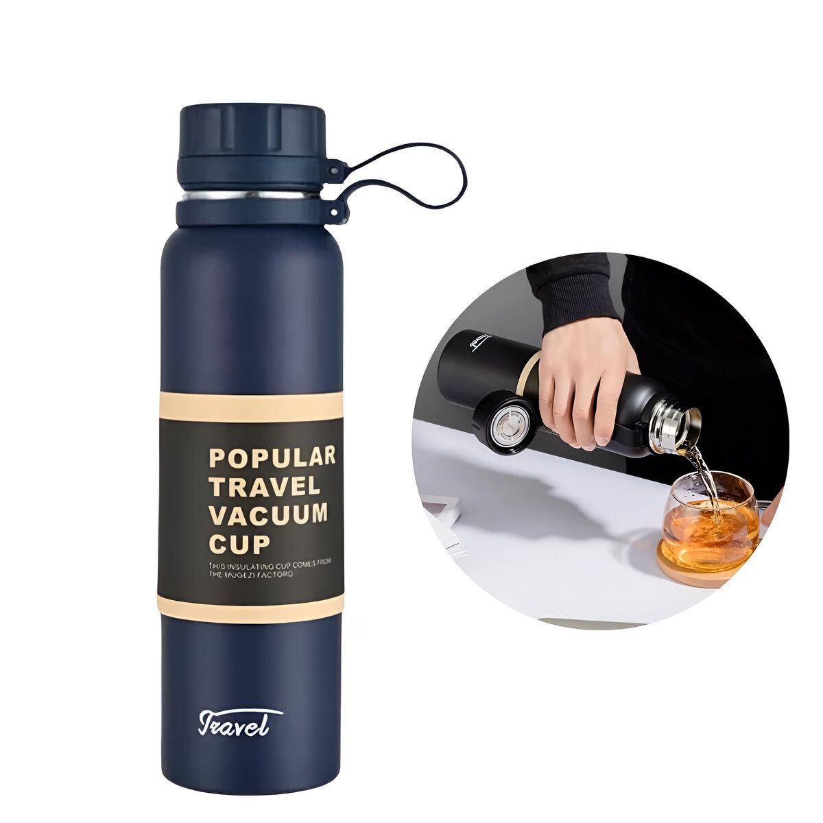 ELMEJORPRECIO - Termo Portátil Travel de 650ml De Doble Fondo Azul