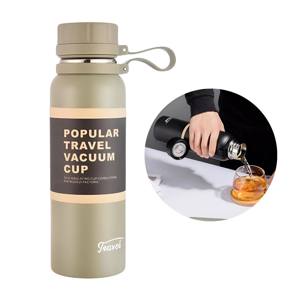 ELMEJORPRECIO - Termo Portátil Travel de 650ml De Doble Fondo Verde