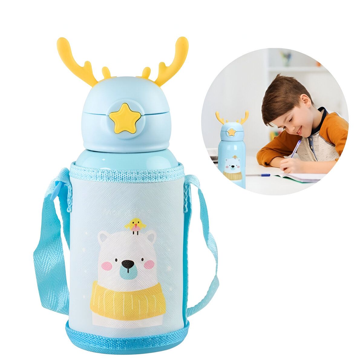 ELMEJORPRECIO - Termo Portátil 2 en 1 De 500ml Forma Venado Diseño Oso