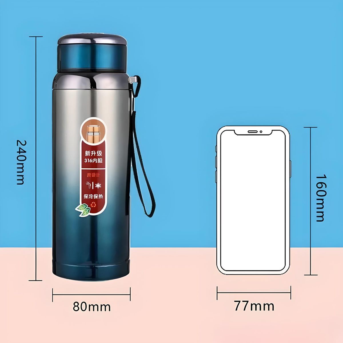 GENERICO - TERMO TOMATODO BOTELLA DE ACERO INOXIDABLE DE 1 LITRO