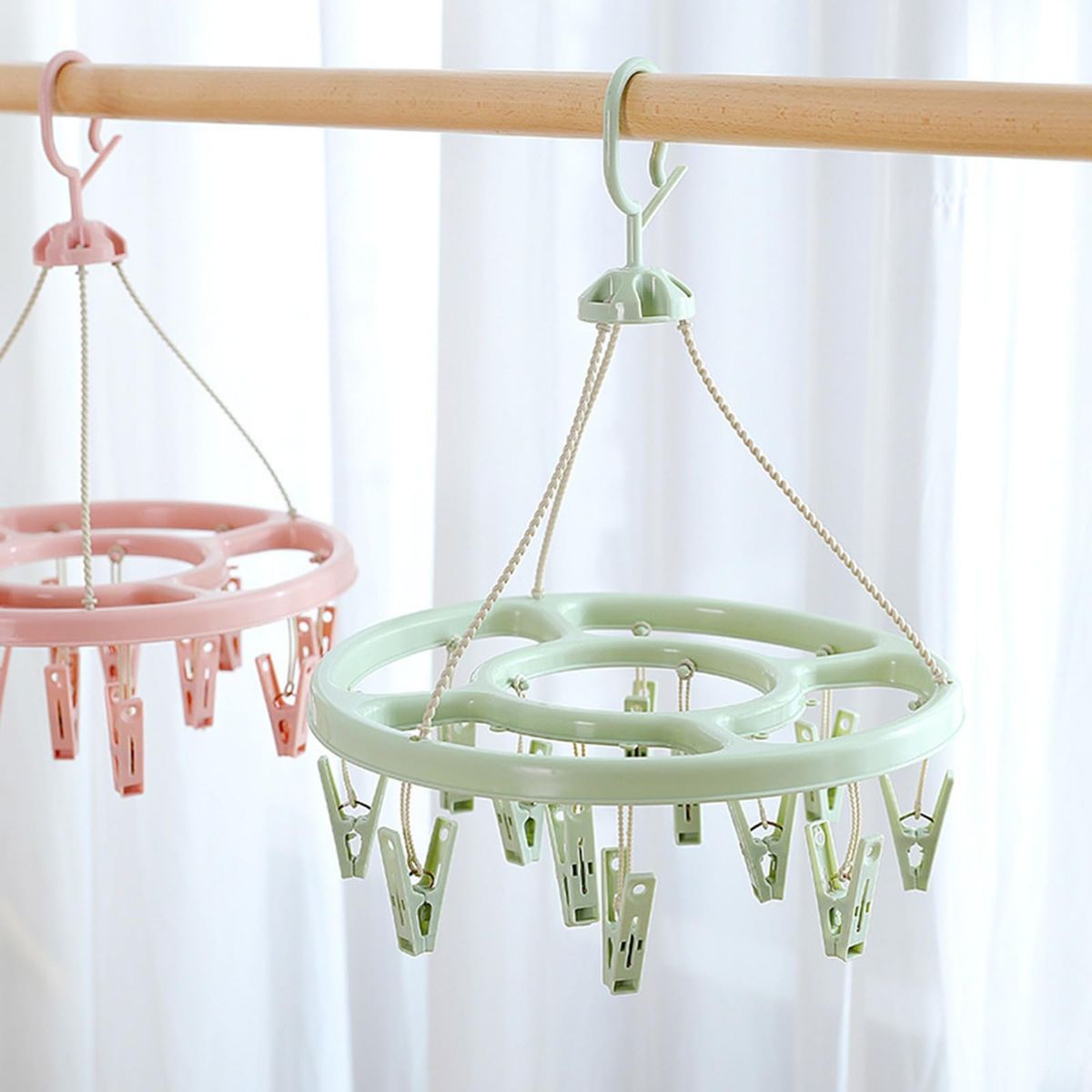 GENERICO - COLGADOR PLEGABLE GIRATORIO CON 24 GANCHOS - COLOR VERDE