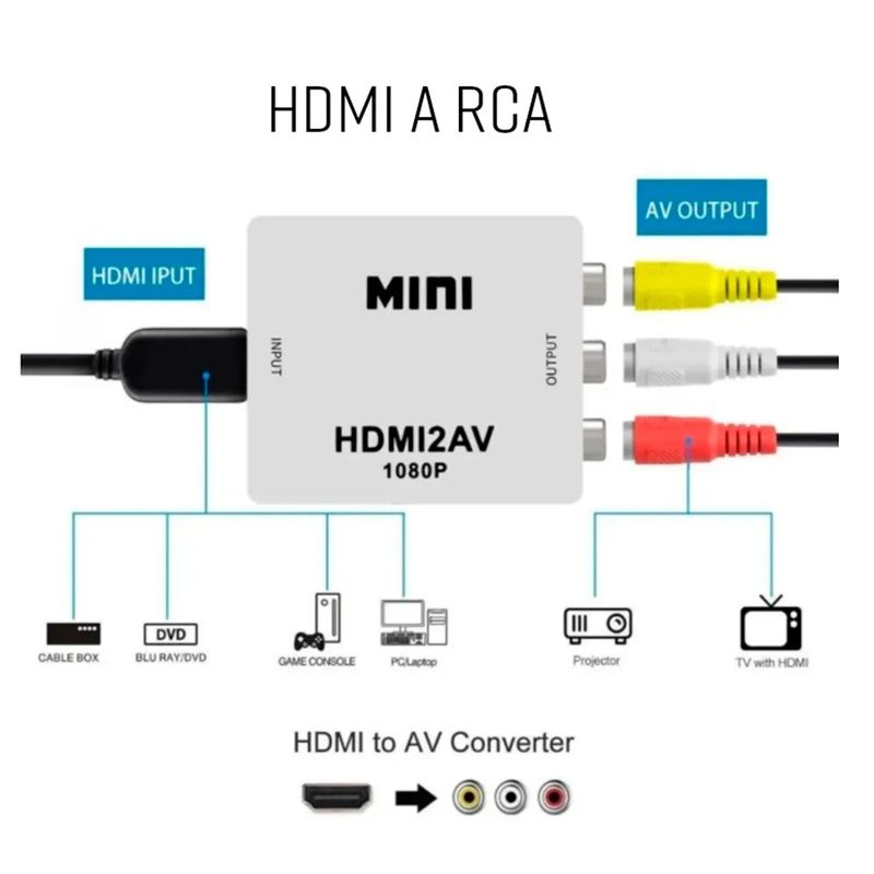 OEM - Adaptador Hdmi A Rca Conversor Convertidor Hdmi2AV Video Pal Ntsc