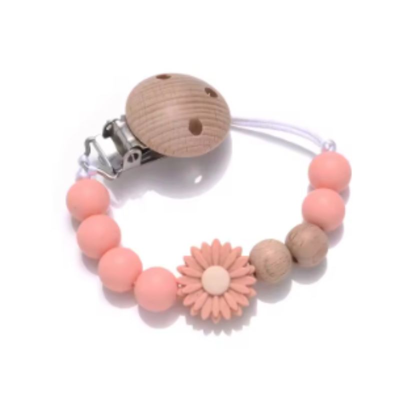 LUCALAND - Porta chupón de silicona margarita palo rosa