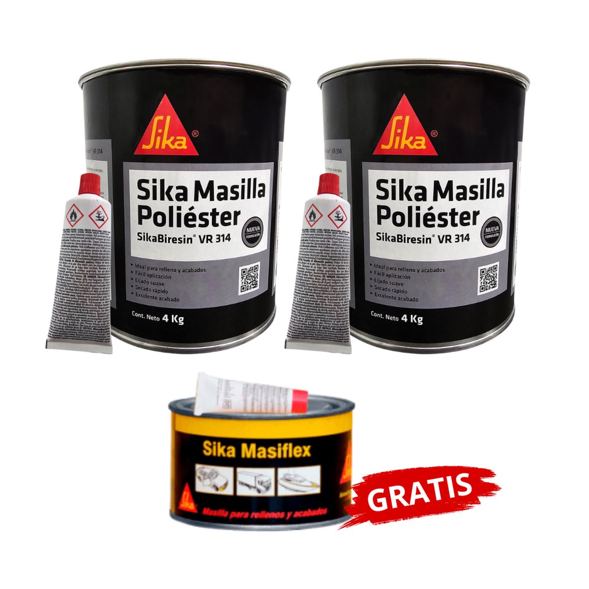 SIKA - Pack Sika Masilla Poliéster para auto x4kg + Masiflex x600gr