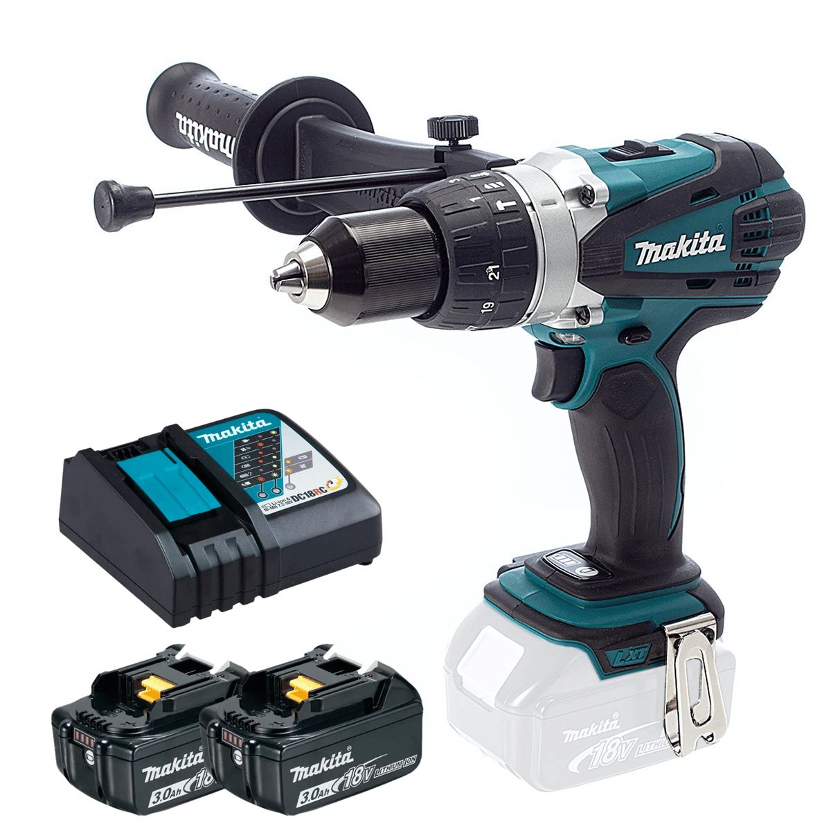 MAKITA - Makita Taladro Percutor 1/2" 18v 91 Nm LXT DHP458RFE + set de 34 pz