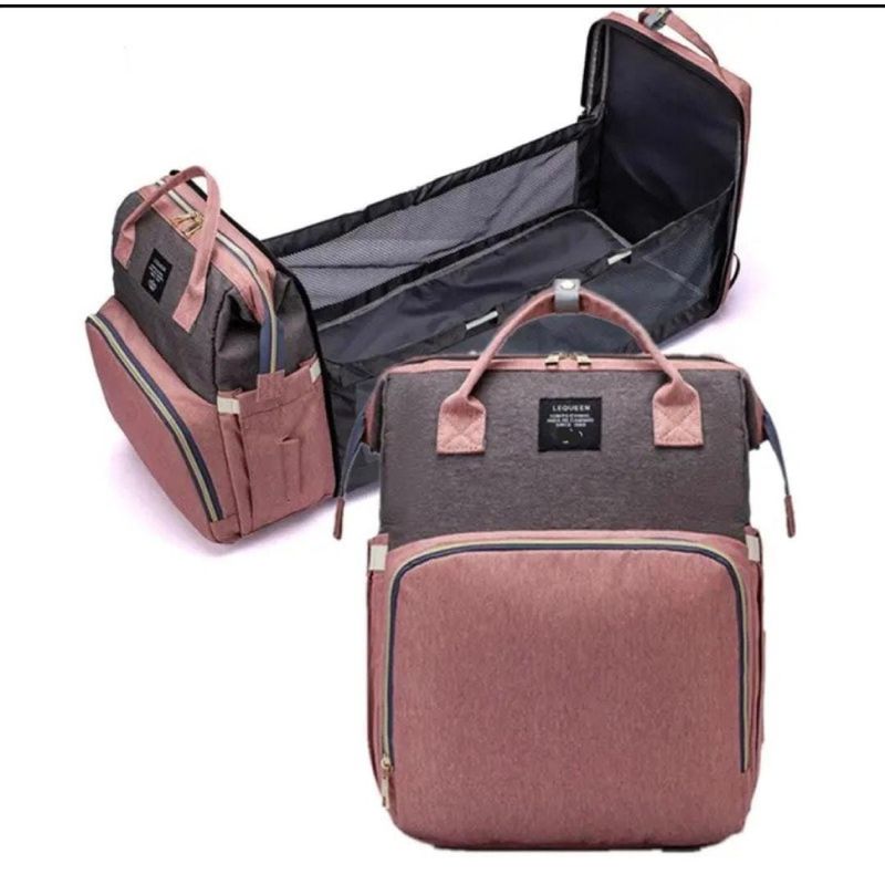 GENERICO - MOCHILA PAÑALERA CONVERTIBLE 3 EN 1-ROSA CON PLOMO