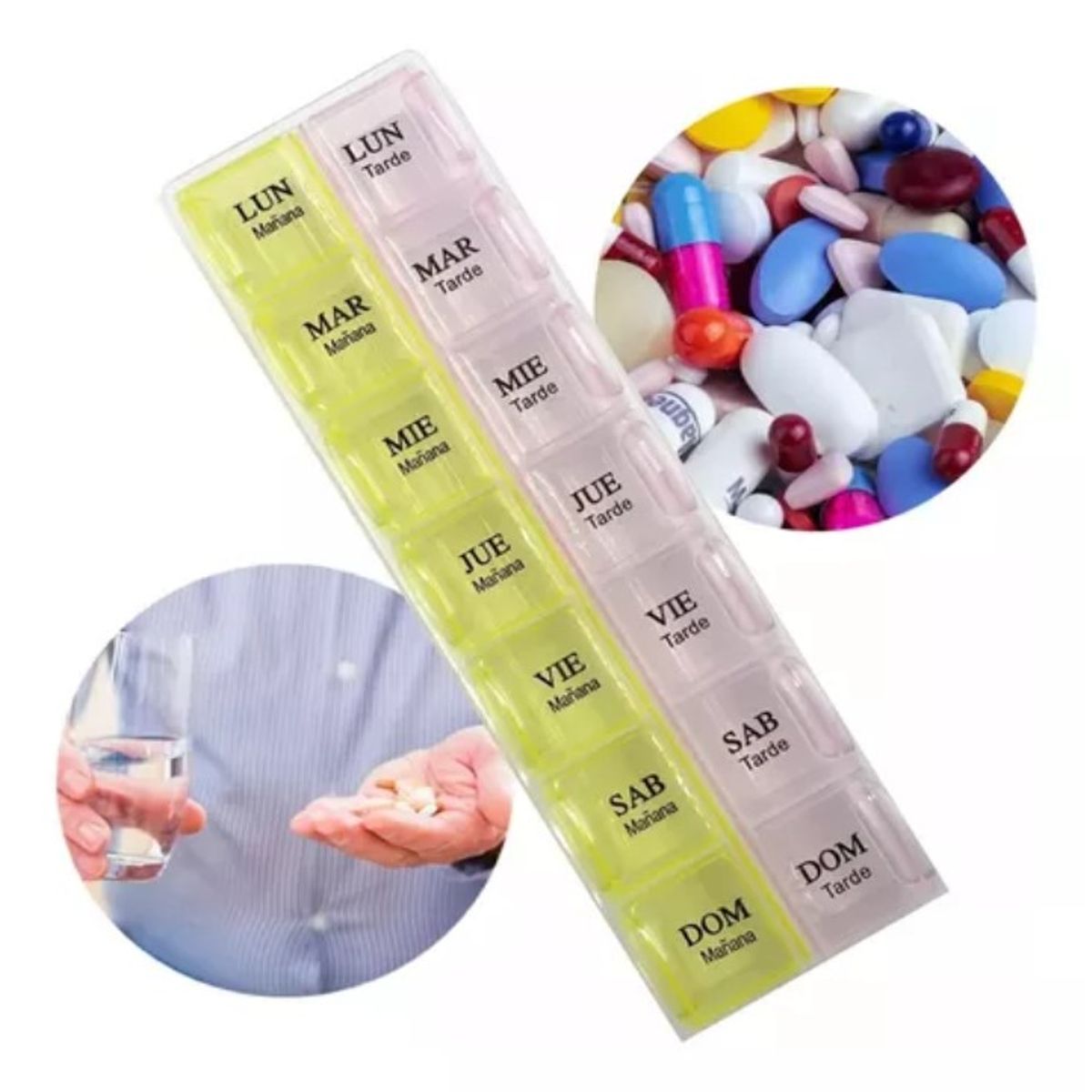 GENERICO - Pastillero Semanal Portatil 2 tomas diarias 14 compartimientos