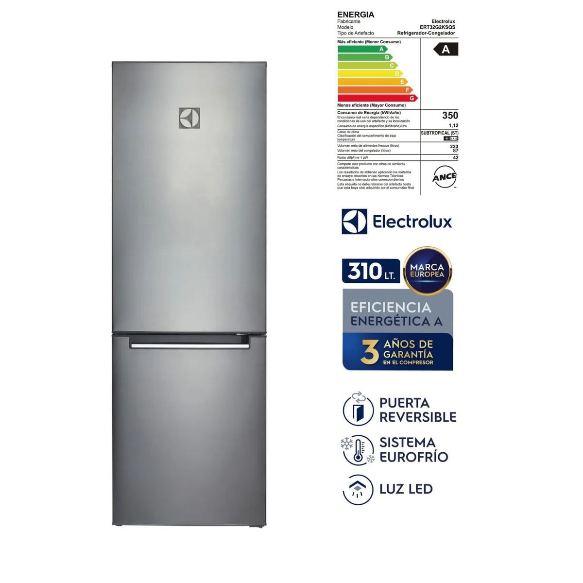 ELECTROLUX - Refrigeradora Frost de 310Lt Electrolux ERT32G2KSQS Silver