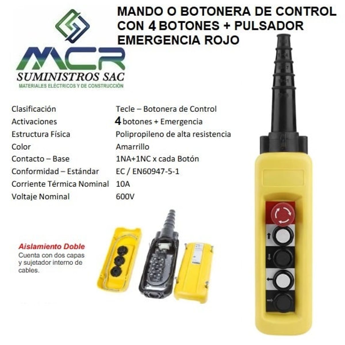 MANDO O BOTONERA DE CONTROL CON 4 BOTONES + PULSADOR EMERGENCIA ROJO, marca GENERICO - Foto Principal