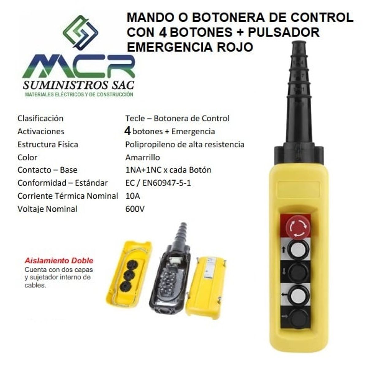 MANDO O BOTONERA DE CONTROL CON 4 BOTONES + PULSADOR EMERGENCIA ROJO, marca GENERICO - Foto Principal