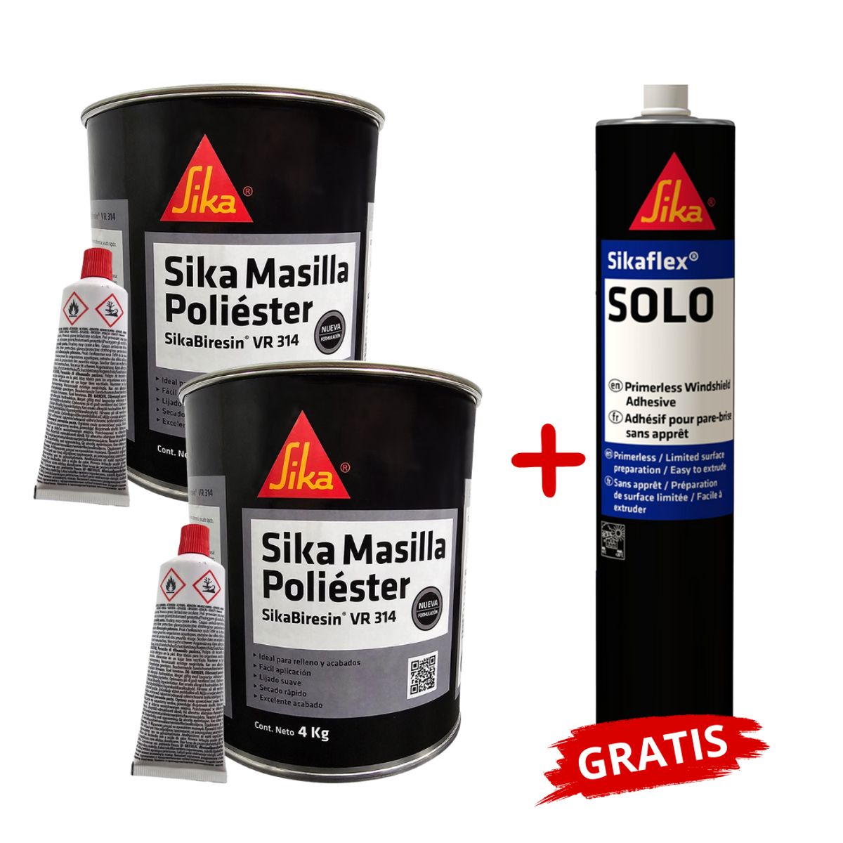 SIKA - Pack Sika Masilla para auto x 4kg + Adhesivo para parabrisas