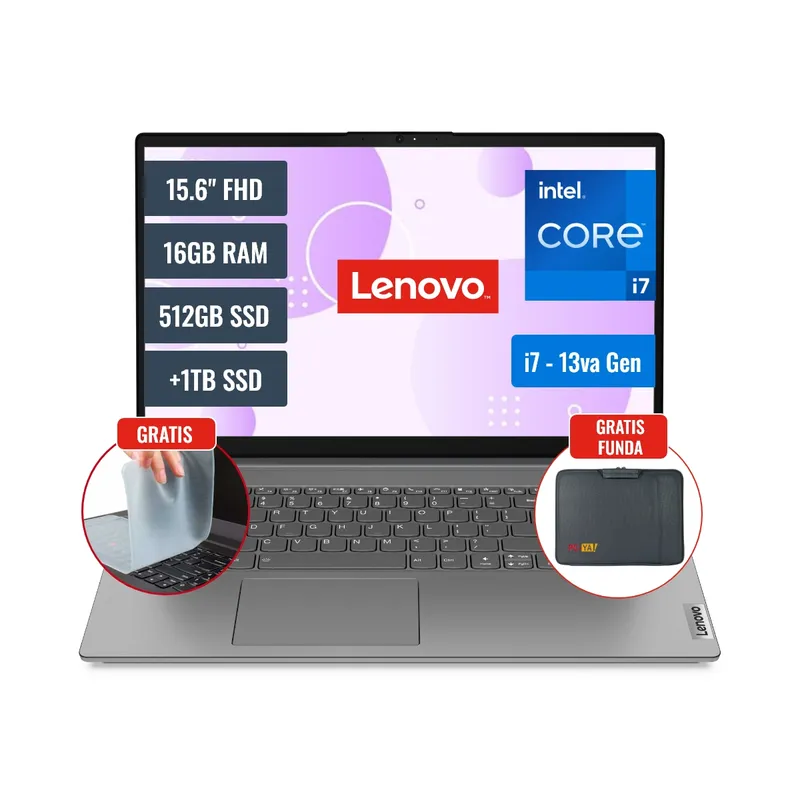 LENOVO - Laptop Lenovo V15 Intel Core i7 1355U 16GB RAM 512GB SSD M2 y 1TB SSD 156 FHD FreeDOS