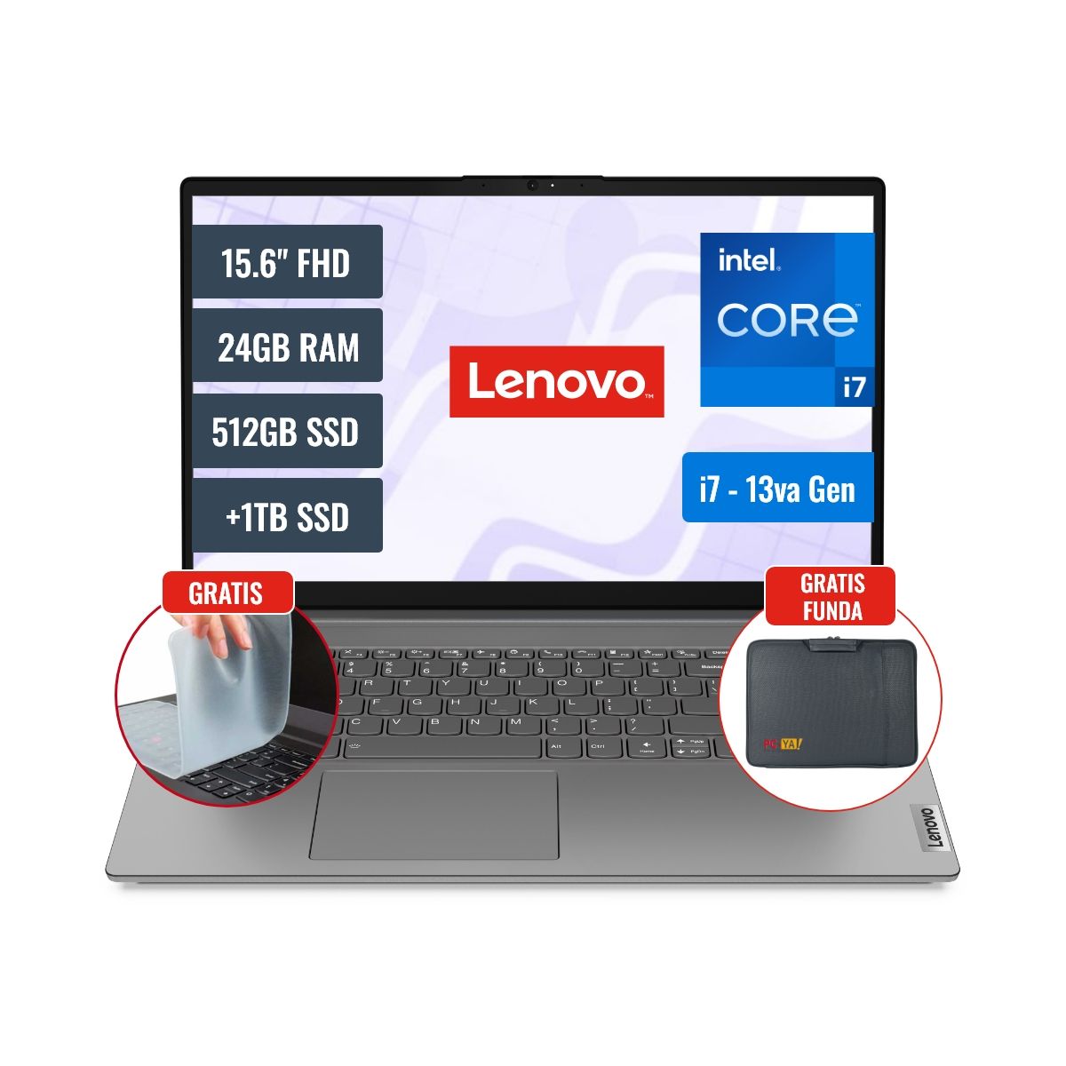 LENOVO - Laptop Lenovo V15 Intel Core i7 1355U 24GB RAM 512GB SSD M2 y 1TB SSD 156 FHD FreeDOS