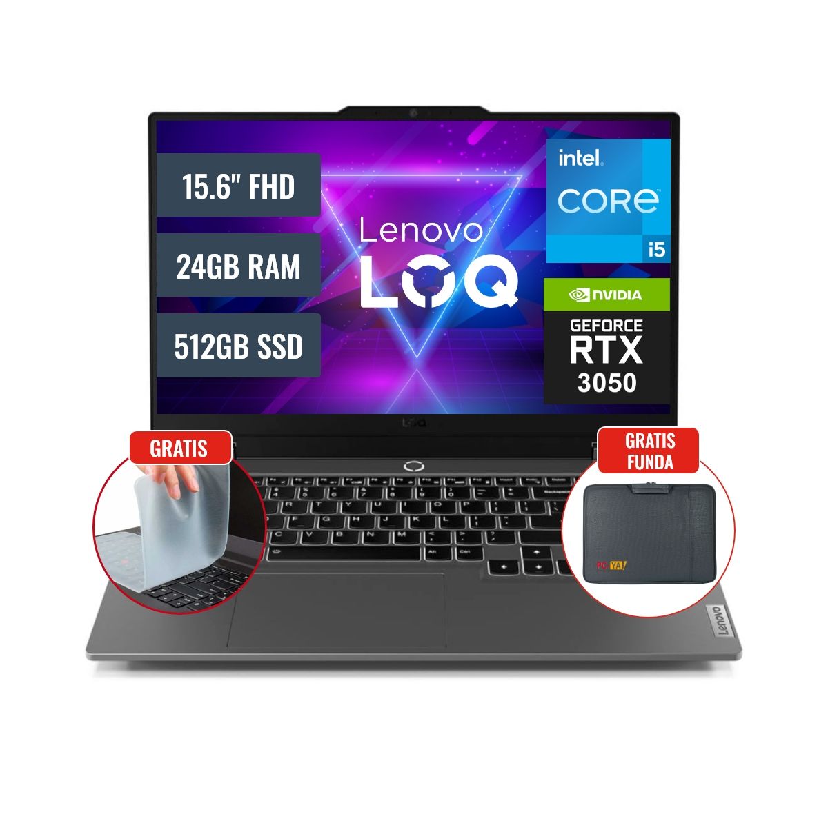 LENOVO - Laptop Lenovo LOQ 15IAX9 Intel Core i5 12450HX 24GB RAM 512GB SSD 6GB RTX 3050 156 FHD FeeDOS