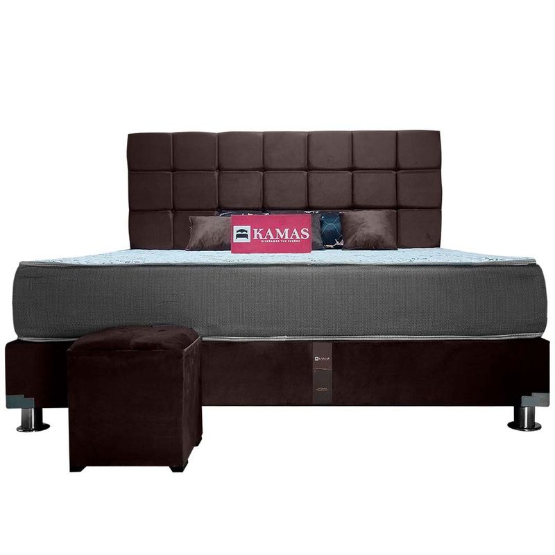 KAMAS - DORMITORIO KAMAS KING SARKI + CABECERA AÉREA CUADROS 2 - CHOCOLATE