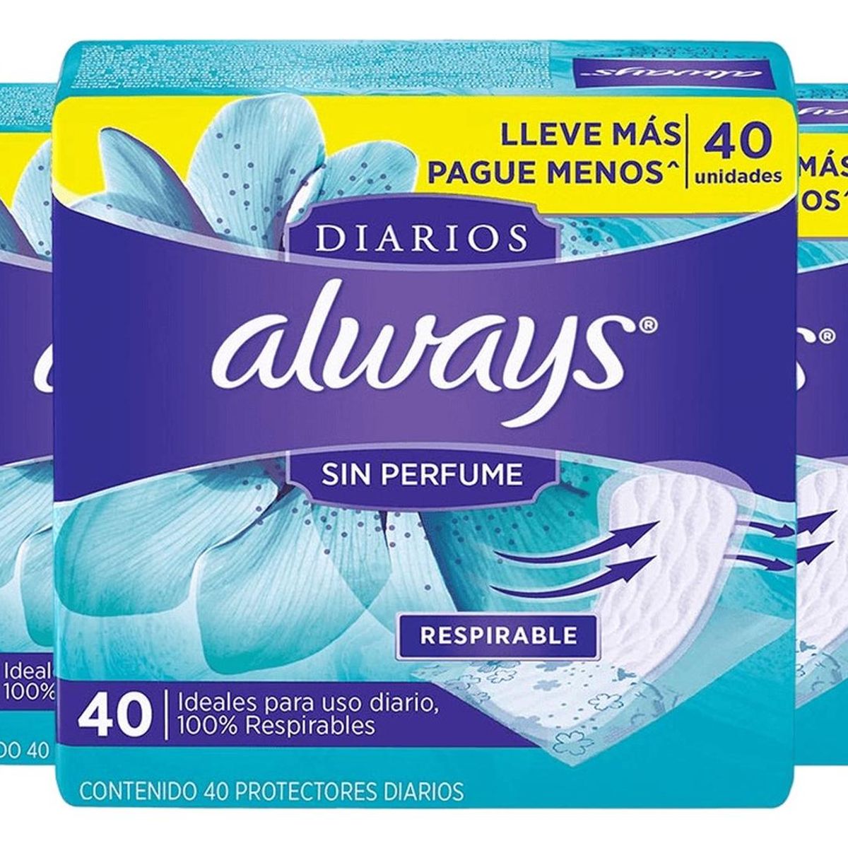 ALWAYS - Pack x3 Toallas Always Protectores Diarios Sin Perfume 40 un