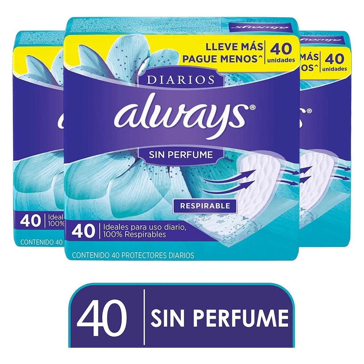 ALWAYS - Pack x3 Toallas Always Protectores Diarios Sin Perfume 40 un