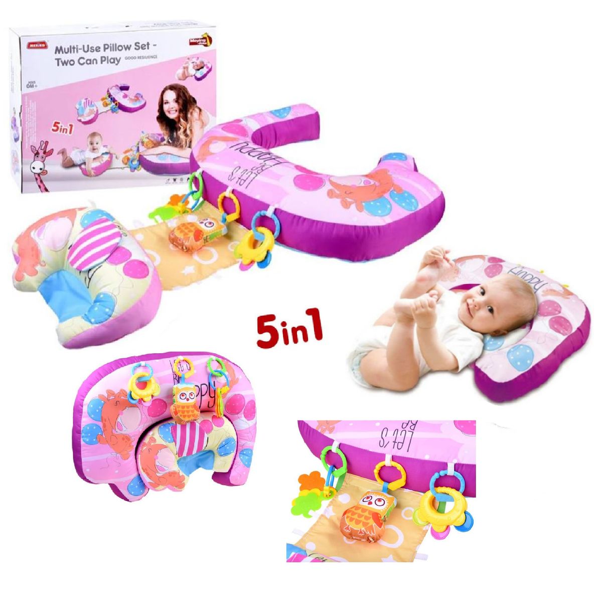 HUANGER - Cojin Estabilizador soporte de Lactancia 5 en 1 Rosa