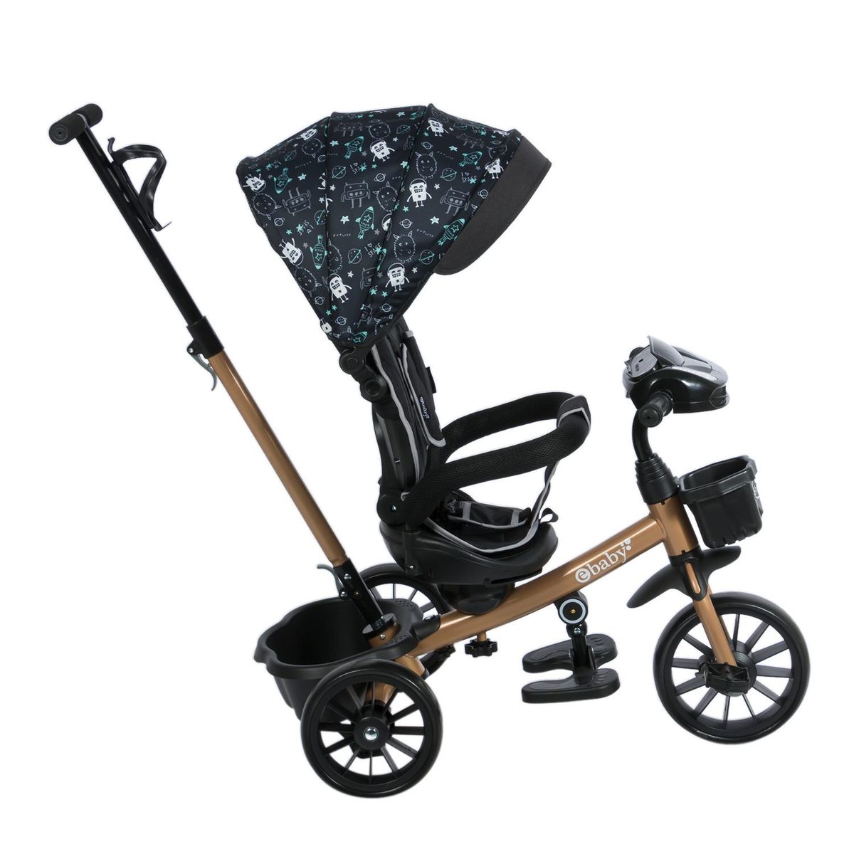 EBABY - Triciclo musical con asiento giratorio Sky Negro