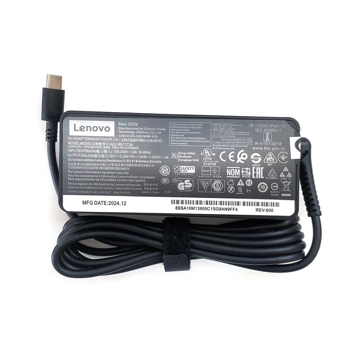 LENOVO - CARGADOR LENOVO USB-C 65W 20V PN ADLX65YLC3A