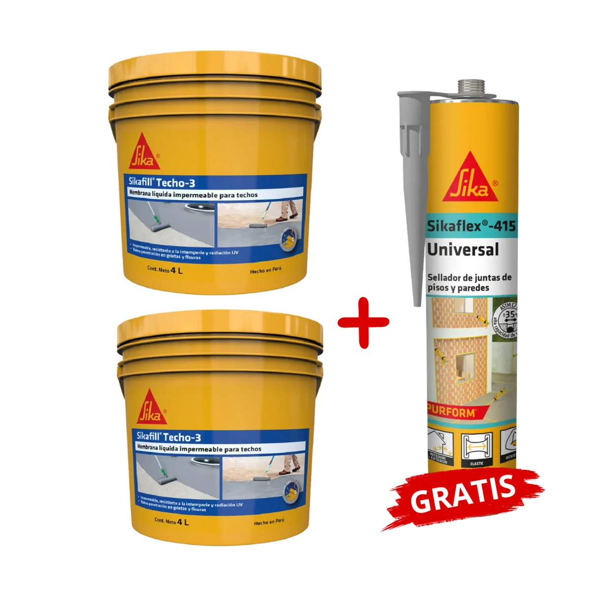 SIKA - 2 Impermeabilizante Sikafill Techo3 Grisx4L+1 Sellador Sikaflex 415