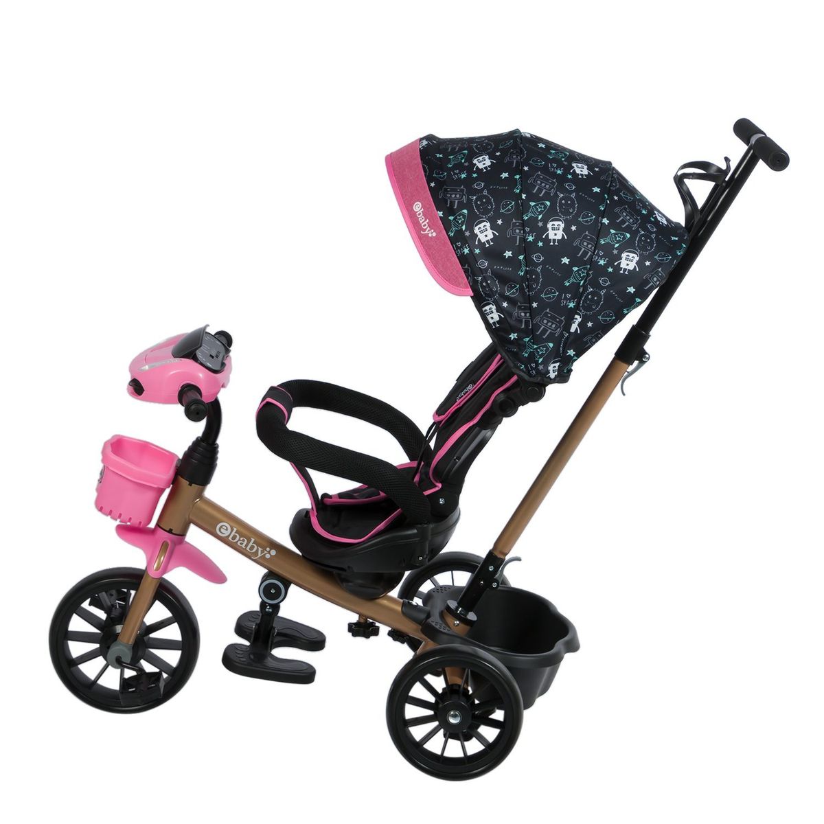 EBABY - Triciclo musical con asiento giratorio Sky Rosado