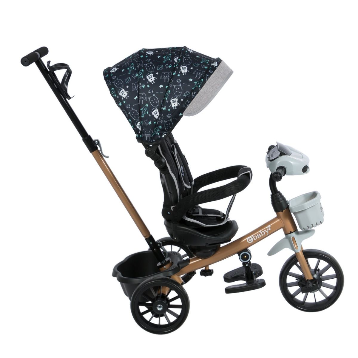 EBABY - Triciclo musical con asiento giratorio Sky Gris