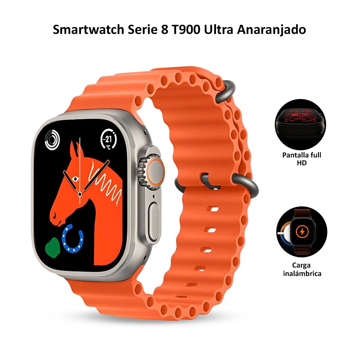 GENERICO - Smartwatch T900 Ultra con Pantalla LCD full HD Naranja