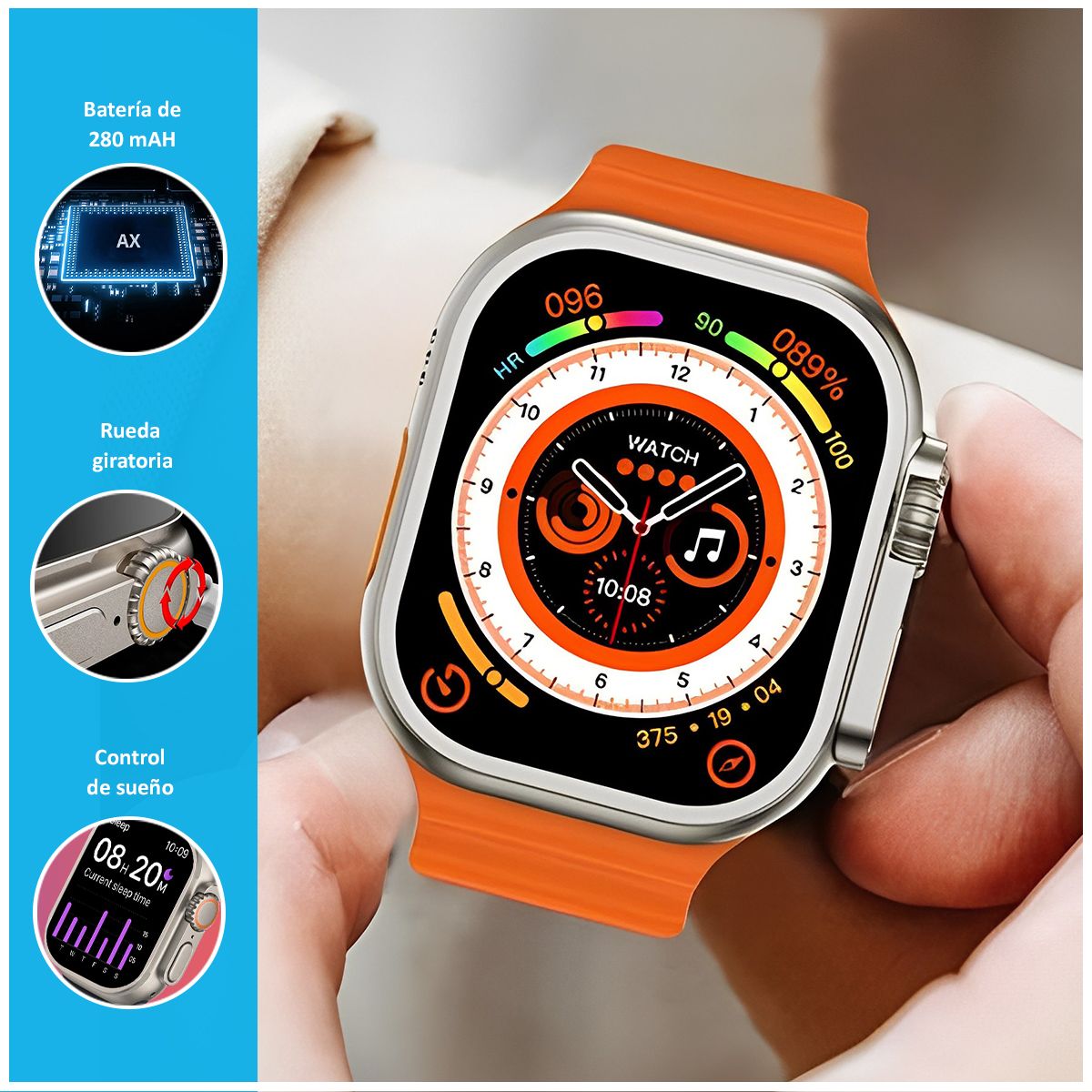 GENERICO - Smartwatch T900 Ultra con Pantalla LCD full HD Naranja