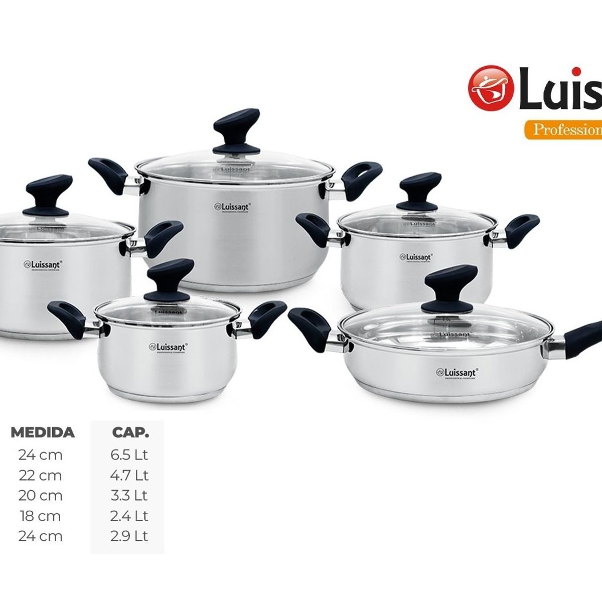 LUISSANT - Juego De Ollas Acero Inoxidable 10 Piezas Luissant