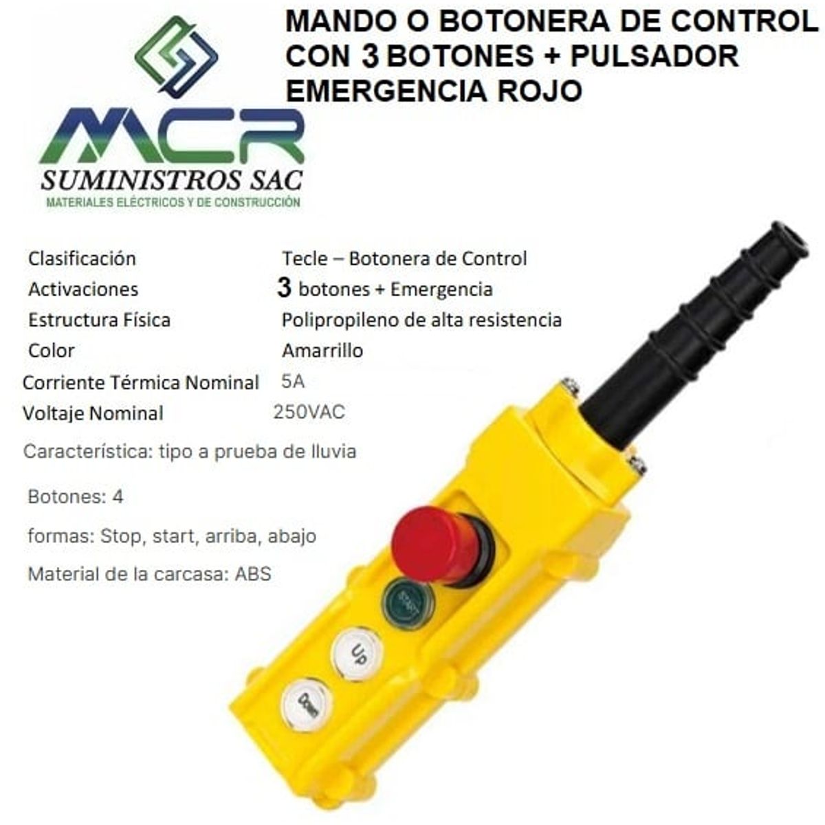 GENERICO - MANDO O BOTONERA DE CONTROL CON 3 BOTONES + PULSADOR EMERGENCIA ROJO