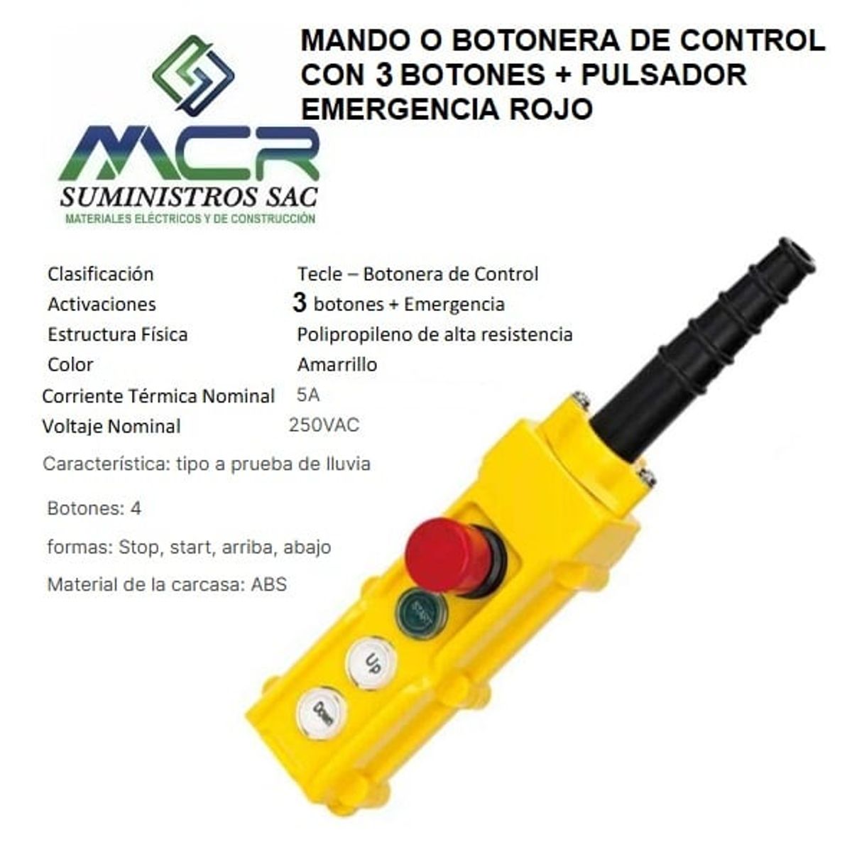 GENERICO - MANDO O BOTONERA DE CONTROL CON 3 BOTONES + PULSADOR EMERGENCIA ROJO