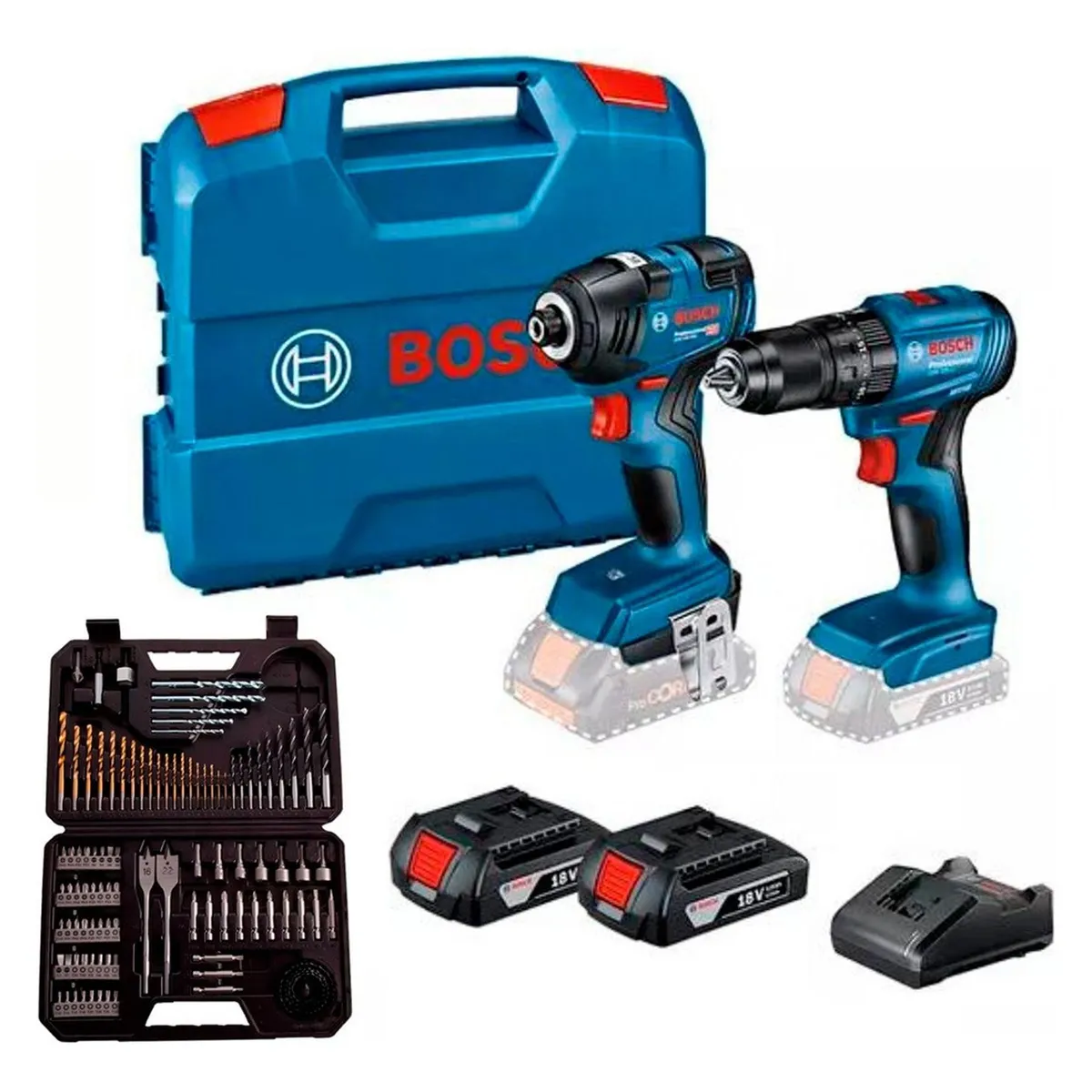 BOSCH - Taladro GSB185 + Llave Impacto GDR18V-200 + Set 103 pz Bosch