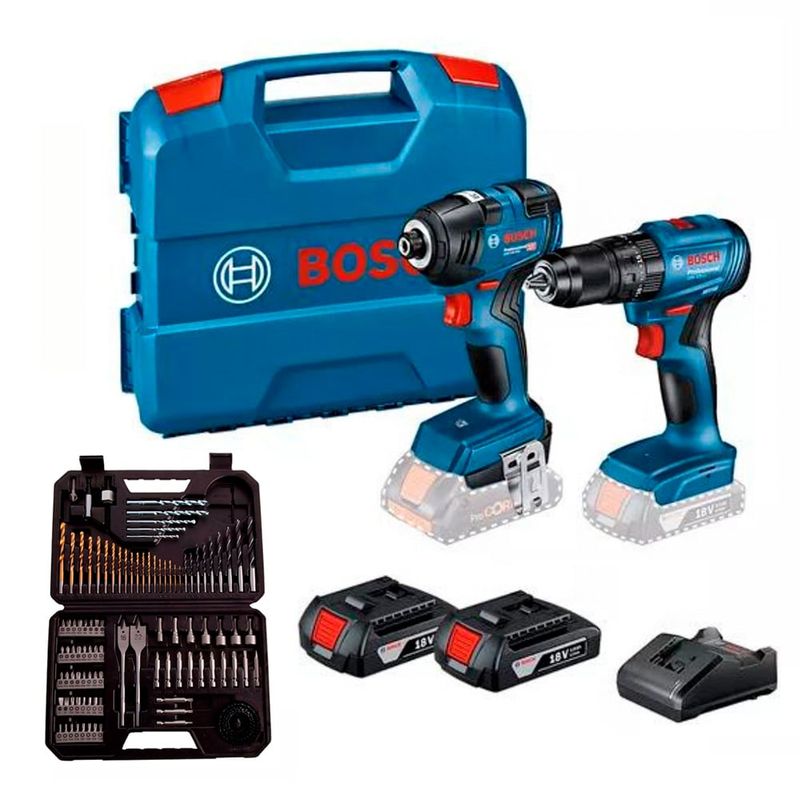 BOSCH - Taladro GSB185 + Llave Impacto GDR18V-200 + Set 103 pz Bosch