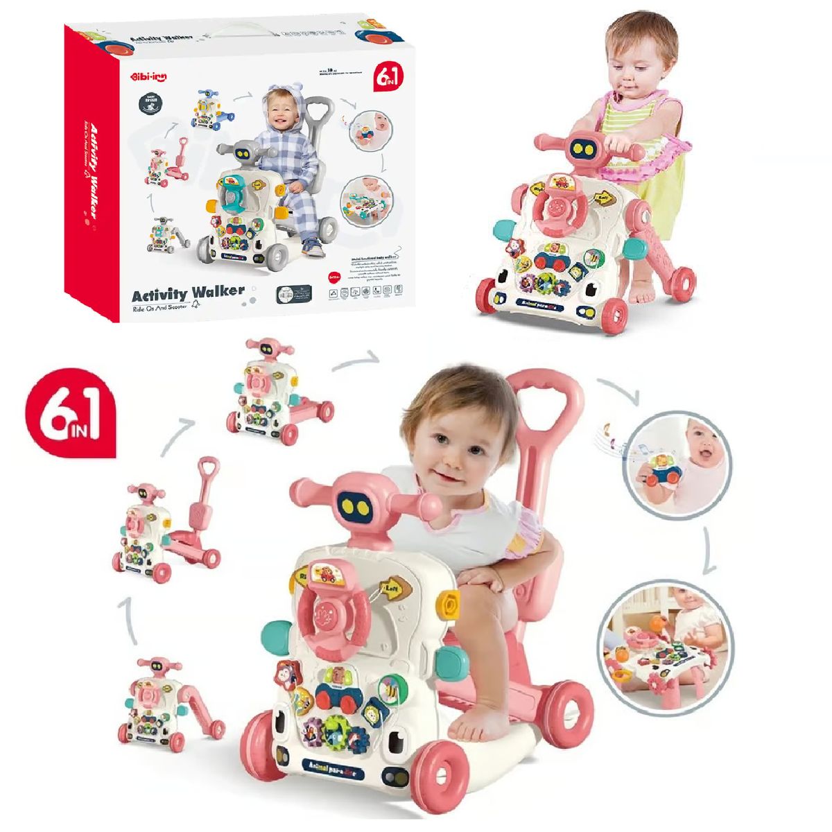 GENERICO - Andador Robot 6 En 1 Centro de Actividades -Rosado