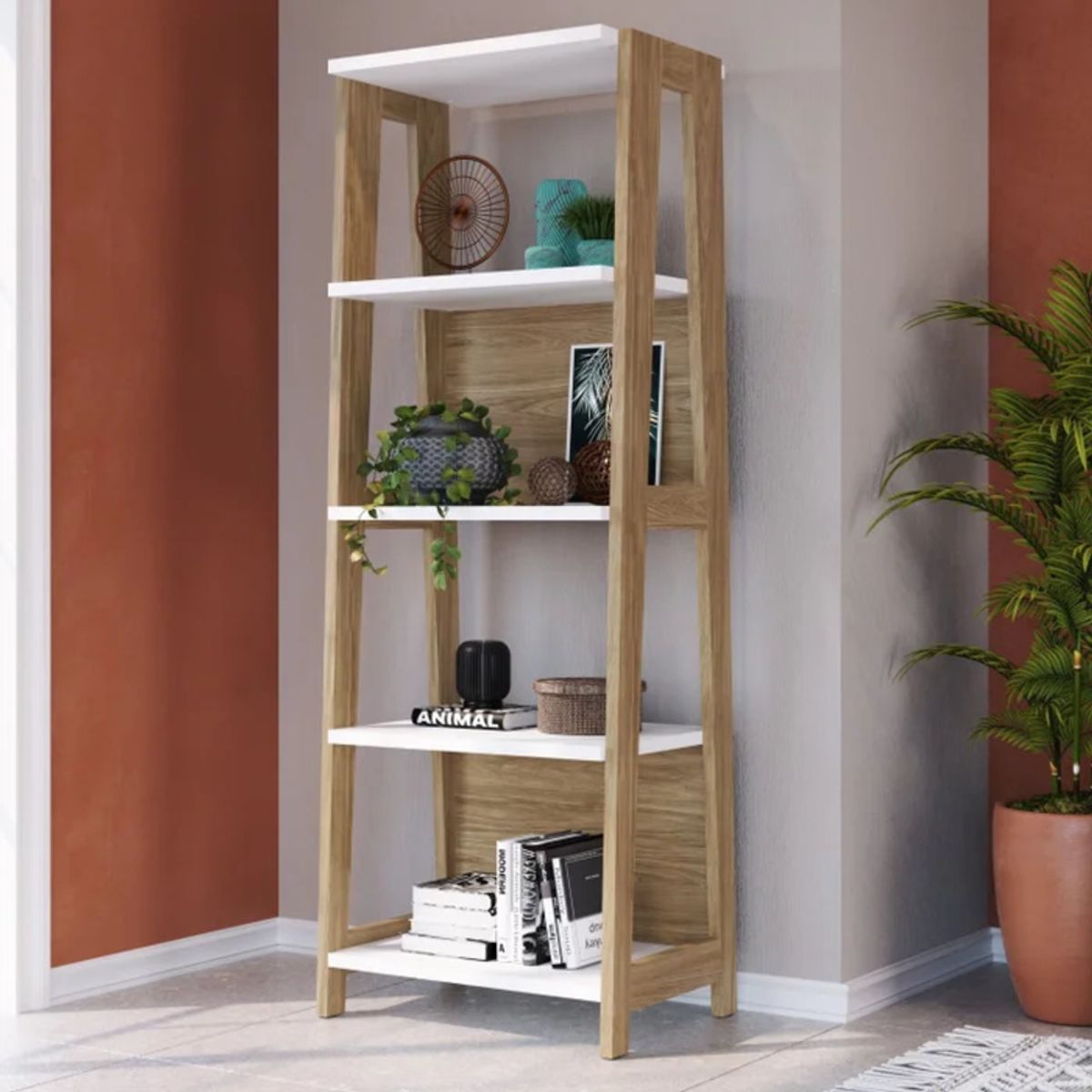 R&R MUEBLES - Estante Moderno Hirose Marrón y Blanco R&R MUEBLES