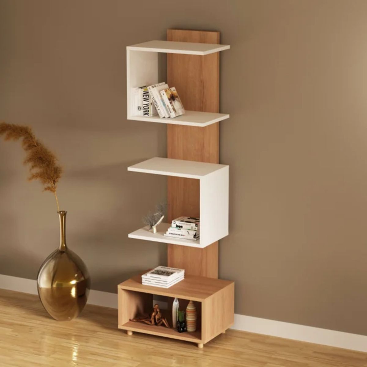 R&R MUEBLES - Estante Moderno Hearke Marrón y Blanco R&R MUEBLES