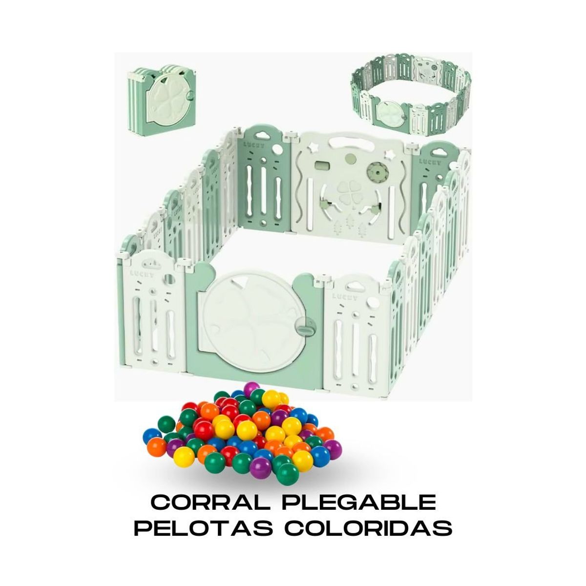 GENERICO - Corral Plegable Para Niños 14 pzs Con Pelotas - verde